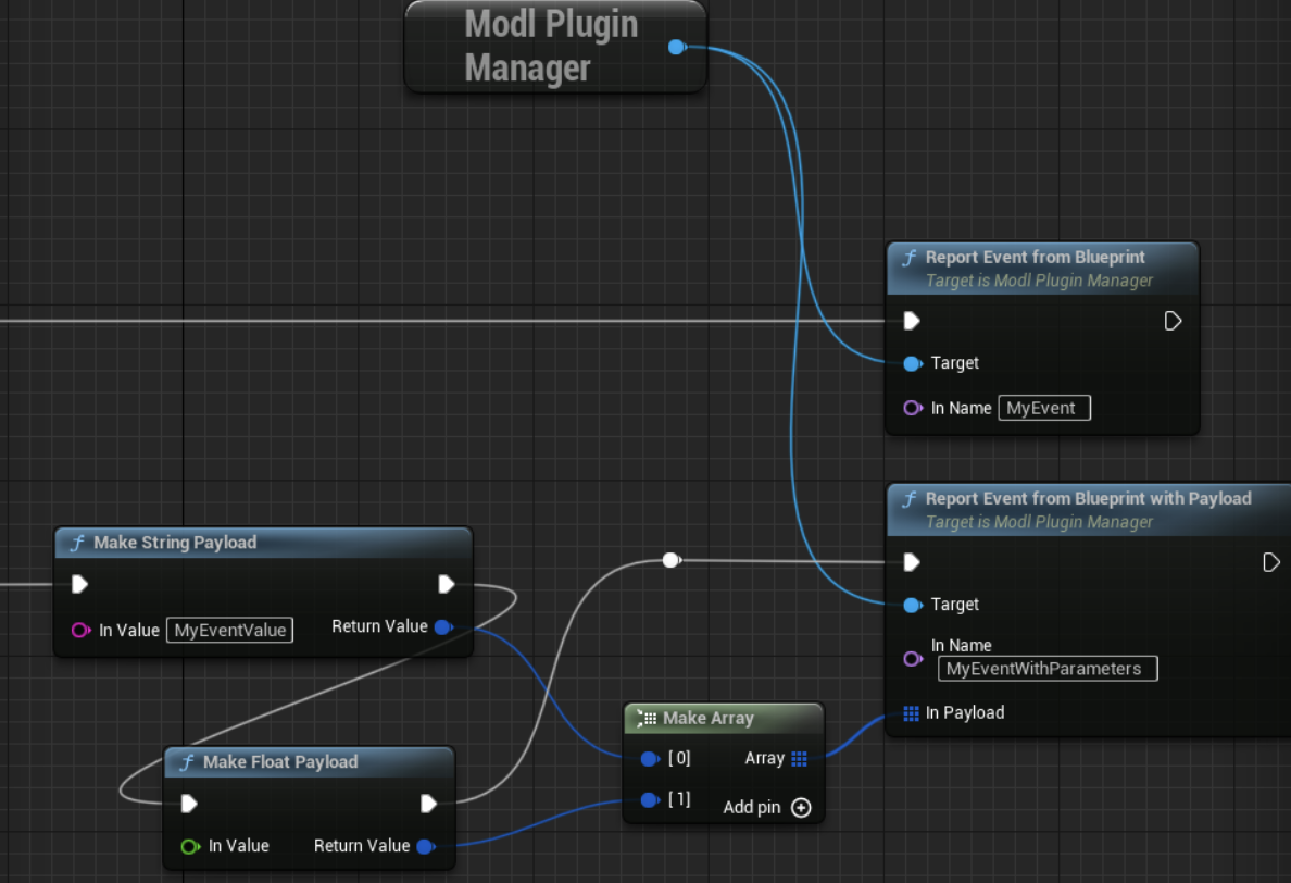 An image of Blueprint Visual Scripting set up to report events